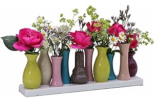 ‎JINFA Jinfa Vasen Set - 10 kleine Blumenvasen bunt auf Sockel - Minivasen aus Keramik Deko Vasenset für Tischdeko - Moderne Miniatur Keramikvasen Ensemble für einzelne Blumen".