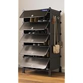 BOXJOY 5 Shelf Shoe Racks with 5 Doors, 5 Hook Steel Holder & Wooden Hammer