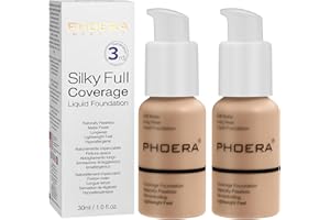 HILARECO 2PCS PHOERA Foundation, PHOERA Matte Liquid Foundation,PHOERA Makeup for Women, PHOERA Foundation Full Coverage Concealer, 30ml 24HR Matte Oil Control Concealer (2pcs- 104- Buff Beige)