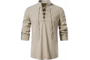 SHEYOW Hombre Camisa de Lino Retro Medieval Shirt Casual Estilo Punk Manga Larga Traje de Pirata Halloween