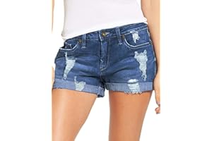 Necooer Damen Casual Ripped Denim Shorts Mittlere Taille Kurze Jeanshose mit Taschen