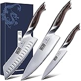 HOSHANHO Kitchen Knife Set, 3 Piece Knife Set | Stainless Steel Chef Knife Set with Ergonomic Pakka Wood Handle