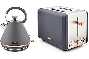 Tower Cavaletto 1.7L 3000W Pyramid Kettle and 2 Slice Toaster Grey & Rose Gold