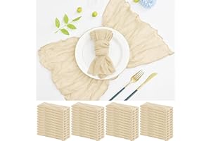 LUMAYCENS 48 Pack Cheesecloth Napkins Gauze Napkins Wrinkled Dinner Napkins Soft Cotton Cloth Napkins Rustic Decorative Napkins for Wedding Party Event(50 x 50 cm, Beige)