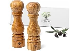 SOLTAKO Macina sale e pepe in legno d'ulivo - Set di 2 macinaspezie - Macinino manuale - Sale e pepe di qualità premium - Autentico legno d'ulivo - Accessori da cucina
