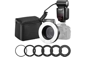 K&F CONCEPT TTL Flash Macro Flash annulaire Éclairage annulaire Flash Compatible avec Nikon DSLR GN 14 avec lumière d'assistance AF Bagues d'adaptation