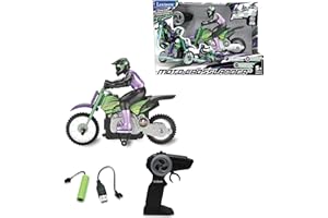Lexibook, Crosslander®, Moto fuoristrada radiocomandata, fino a 12 km/h, equilibrio perfetto, effetti luminosi, sgommate pazzesche, accelerazione rapida, telecomando ergonomico, ricaricabile, RC18