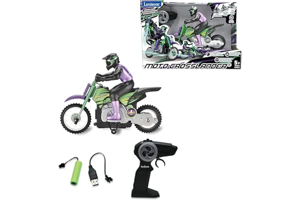 Lexibook, Crosslander® Moto Radio-télécommandée Tout-Terrain, jusqu'à 12km/h, équilibre Parfait, Effets Lumineux, dérapages déments, accélération Rapide, télécommande Ergonomique, Rechargeable, RC18