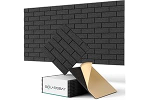SOUNDSBAY Placas acústicas autoadhesivas, 12 unidades, aislamiento acústico, aislamiento acústico, pared de alta densidad, tipo ladrillo, placas insonorizadas para tratamiento acústico y decoración de pared, 30