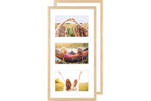 YEEPHAN Multiple 3 Aperture Picture Frame for 10 x 15 cm Images,3 opening-6 x 4 Inch Natural Wood Color Photo Frame Made of Solid OAK Wood with Plexi-glass Front for Wall Mount,2 pack triple photo frames 6x4