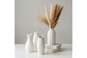 XRVRILE Keramikvas, set med små vaser, vit vas modern – minivas set med 4 minivas dekoration vas bordsdekoration för pampasgräs, torkade blommor, vardagsrum, hylla, dekoration, estetisk minimalistisk
