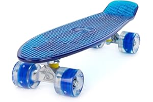 Land Surfer® Skateboard Cruiser Retro Completo 56cm con Tabla Coloreada Transparente – cojinetes ABEC-7 – Ruedas Que se iluminan 59mm PU + Bolsa para el Transporte