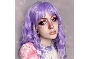 COLORFUL PANDA ColorfulPanda peruka liliowa, krótka, peruka z fryzurą Bob, falowana, z grzywką, wysokiej jakości syntetyczna peruka damska, kręcona