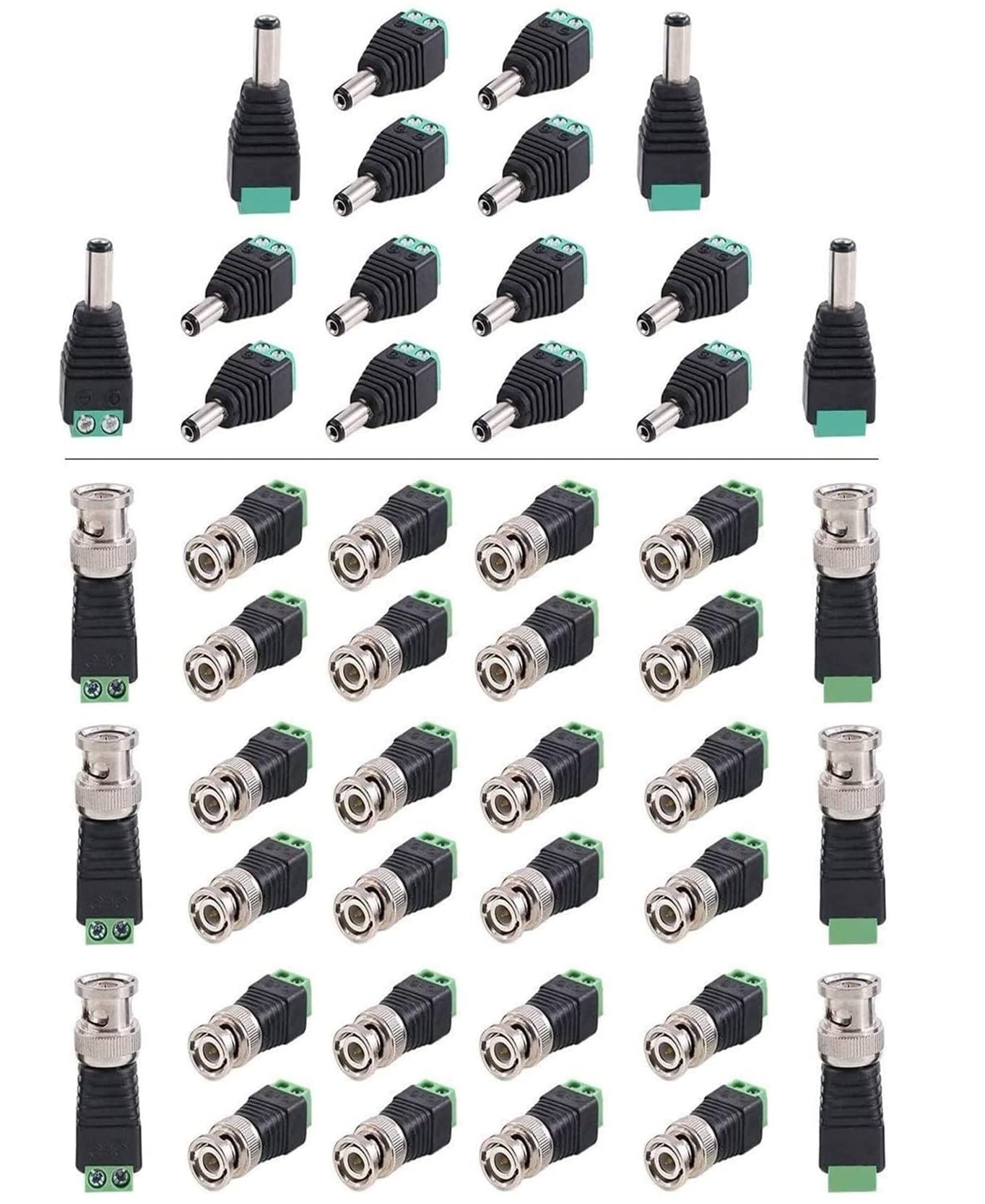 WiredCom® Male DC Power Connector, BNC Male Baloon Connector for Led Strip CCTV Security Camera Cable Wire Ends Plug Barrel Adapter (15 DC AND 30 BNC)