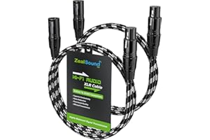 zealsound Kabel XLR (1 m/3,3 ft, 2 sztuki) – 3-biegunowy wtyk na gniazdo, powlekany nylonem kabel mikrofonowy Hi-Fi XLR, kabel audio do studia domowego, miksera, podcastów, nagrywania i scen