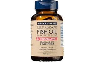Wiley's Finest Wild Alaskan Fish Oil Prenatal DHA - 720mg EPA and DHA Omega-3s for Pregnant Women and Nursing Mothers - 60 Softgels (30 Prenatal Vitamin Servings)