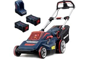 JonesHouseDeco Tosaerba Elettrico a Batteria da 84 V agli ioni di litio, 2 Batterie da 2,5 Ah, 1 Caricabatterie, larghezza di taglio 48,5 cm, altezza di taglio a 6 livelli da 30 a 90 mm