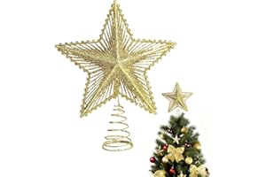 WROYGVY 1 st christbaumspitze Stern, 20cm weihnachtsbaumspitze Gold Glitzer Metall, weihnachtsbaumspitzen für Weihnachtsbaum, Christmas Tree Topper