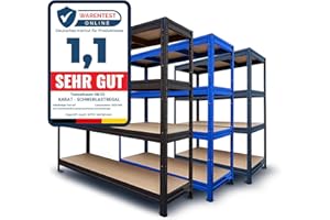 OFFICE MARSHAL Étagère en métal pour Charges Lourdes – Certifié TÜV – Largeur XXL : 200 cm – Charge Totale de 1200 kg – Utilisation pour Garage, Cave, Atelier – 2 largeurs & 3 Couleurs – Noir – 177 x 200 x 60 cm