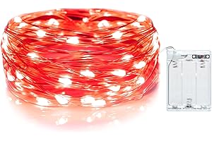 Gcstnn Luci a Batteria Esterno, 3M 30LED Catena Luminosa Rame filo Catene Luminose Lucine Fata Luci con timer per per camere, terrazze, Halloween, Natale, decorazione (Rosso)