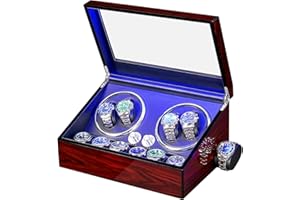 ANWBROAD Uhrenbeweger für Automatikuhren 4 Uhren+6 extra Speicherplätze 4 Drehmodis mit super leisem Mabuchi Luxuriöser Automatik Uhrenbeweger Watch Winder Uhrendreher USB-Aufladung JWW002R