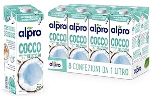 Alpro Bebida de larga duración a base de plantas de coco, vegana y sin lácteos, 1L (paquete de 8) (el empaque puede variar)