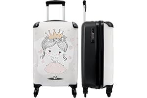 NoBoringSuitcases.com® Kinderkoffer Mädchen Koffer Kindertrolley Koffer Kinder mädchen - Prinzessin - Herzen - Krone - Suitcase Koffer klein, Handgepäck Trolley 55x40x20