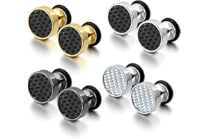 Cupimatch Cool 10mm Mens Stainless Steel Stud Earrings Women Piercing Ear Plug Tunnel Set of 4 Pairs