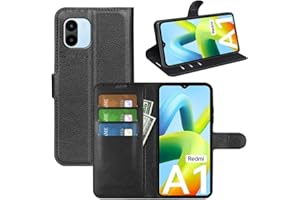 BOCTECH Funda para Xiaomi Redmi A1 / Redmi A2, Carcasa con Tapa Flip Case Libro de Cuero PU Piel y Silicona Suave Cartera Cover Antigolpes con Cierre Magnético, Ranura para Tarjeta y Soporte, Negro
