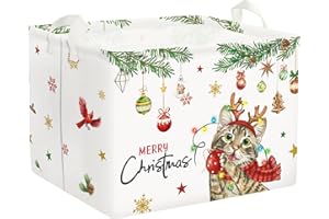 Clastyle Panier Rangement Bébé Animal de Noël Corbeilles à Linge Sale Flocon de Neige Garçons Filles pour Vêtements Boite de Rangement Jouets pour Salle de Bain Chambre à Coucher,Chat,40 * 30 * 30 cm