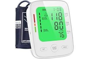 VIPROUD Tensiomètre Bras, Tensiometre Médical avec grand écran LCD à 3 couleurs, Moniteur Numérique à Cristaux Liquides Brassard ajustable (22-42 cm) | 2 * 99 Jeux de Mémoire | Moniteur de Fréquence Cardiaque