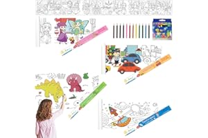 RHHGHY 4PCS Drawing Roll, Comes with 1 Box of Colored Pencils (12 Colors), Children's Drawing Roll, Coloring Paper Roll for Kids, Paper Roll for Kids, Drawing Paper Roll, DIY Art Drawing,4 Themes,300CM