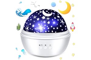 EMIUP Projector Lamp, Night Light Projector Star Projector 360 Degree Rotation Sky Projector Ocean Projector Use for Kids Night Light,Decorative Light,Mood Light,Christmas Gifts,Birthday Present(White)