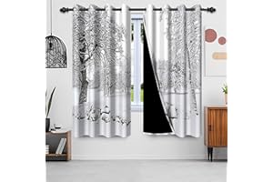 Uiiooazy Gardinen Weiß, Vorhänge Waldmotiv Weihnachten Schneeflocke Landschaft Thermogardinen Blickdicht mit Ösen Verdunklungsvorhänge für Wohnzimmer Schlafzimmer Kinderzimmer, 2er Set, 140Bx225Hcm