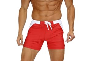 KEFITEVD Men's Quick Dry Swimming Shorts Beach Short Board Spa Trunks Stretchy Gym Shorts Briefs with Adjustable Drawstring YK016
