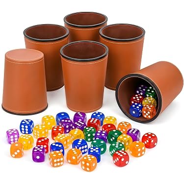 Set De 6 Gobelets à Dés En Cuir PU – Avec 36 Dés Blancs – Jeu De Schocken – Pour Soirées