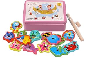 Bacxzomx Giocattoli di Legno Montessori Gioco di Pesca Magnetico, Bambini 1-2 Anni per Sviluppo Educativo (Rosa)