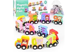Bacxzomx Trenino Legno Magnetico, Giochi Bambini 1 2 3 Anni Giochi Montessori con Numeri e Animali, Giocattolo Educativo per Bimbo Maschio e Femmina, Educativi Montessori Regalo Bambino 1 2 3 Anni