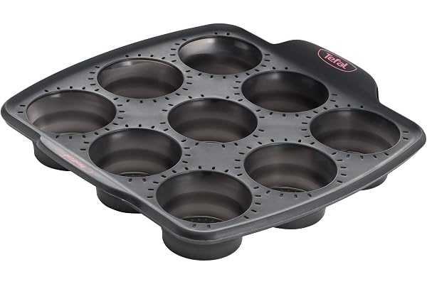 Tefal Crispybake Moule 9 muffins silicone rétractable J4174714, Noir, 30 x 29 cm