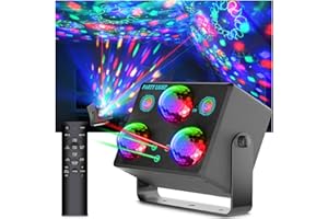 SPOOBOOLA Disco Lights,Pro 6 in 1 Disco Lights Sound Activated with RGB&OGB Disco Ball,Star Projection, Ocean Light, and Pattern Light Show,2 RGB LEDs - Perfect for Party DJ, KTV, Club,Dance,Birthday