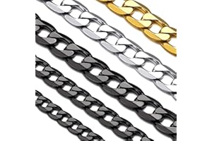 Suplight Mens Necklace Stainless Steel Chains, Silver/Gold/Black Plated Punk Miami Curb Link Chains, 4MM/6MM/9MM Cuban/Square Box/Figaro Necklace Jewellery Gifts for Men 18" 20" 22" 24" 26" 28" 30"