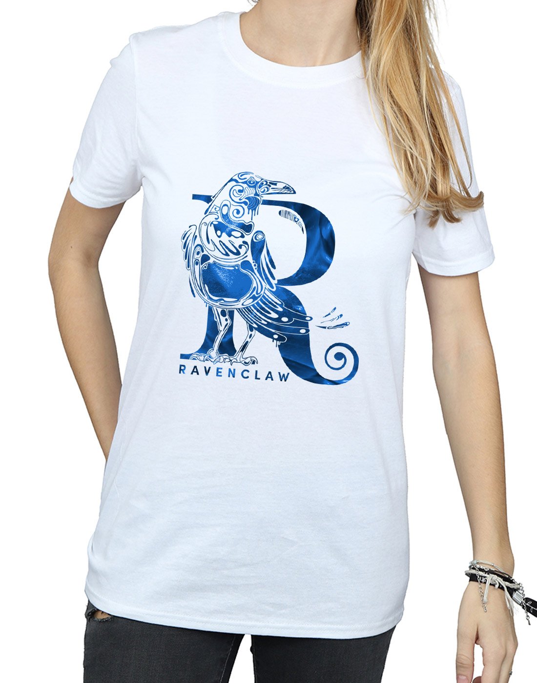 Harry-Potter-Damen-Ravenclaw-Raven-Boyfriend-Fit-T-Shirt-Wei-Medium