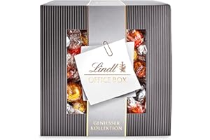 ‎LINDT Lindt Schokolade LINDOR Home Office Box | 935 g | Ca. 74 Kugeln mit zartschmelzender Füllung, Sorten: Milch, Dark 60%, Weiß, Haselnuss, Caramel | Pralinen- und Schokoladengeschenk | Großpackung