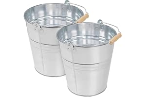 COMFEX Flatro Metal Bucket - Pack of 2 – Strong Galvanized Steel Bucket 12L with Wooden Handle for Cleaning, Garden Storage, Hot Ash, Garden Waste, Drink Cooler Bucket for Multipurpose Uses (2 PCS.)
