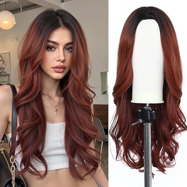 WIG ME UP Perücke Braun Lang Glatt – Mittelscheitel, Ca. 60 Cm, Kunstfaser (2T30)