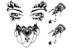 BIBITI Juego de 4 joyas de Halloween para mujer, disfraz gótico de vampiro, collar steampunk, pulseras, tatuajes para la cara, gargantilla gótica, cadena de encaje, para carnaval, cosplay, disfraz de