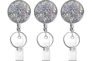 JOOTUEPO 3 Piezas Portatarjetas retráctiles, Llavero Retractil,carrete de insignia para tarjetas de identificación para enfermera, voluntario, profesor, estudiante, trabajador de oficina (Plata Flash)