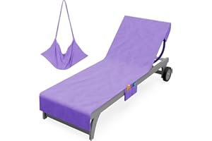 Vinsani Sun Lounger Beach Towel Carry with Pockets Sand Free Compact Bag Soft Microfibre Quick Dry Lightweight 215 x 73 cm for Holiday Summer Garden Swim Pool Beach Lounger Towels – Purple