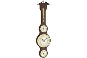 TFA Dostmann 45.3004 - Stazione meteo analogica classica a forma di sheraton in legno massello, 155 x 45 x 602 mm, con barometro, termometro, igrometro e orologio, mogano
