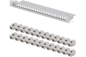 hb-digital Patchpanel 24 Port 1HE Netzwerk Patchfeld mit 24x CAT 8 Keystone Modulen RJ45 Buchsen für Ethernet LAN Kabel 40 Gbit geeignet 19 Zoll Rackmontage Netzwerkschrank - Hellgrau